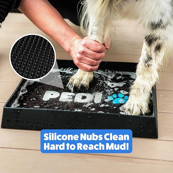 PediPaw Dog Paw Washer/Dog Paw Cleaner, 100% Silicone Dog Mat for Muddy Paws (16"x14"x2.17") (Blue)