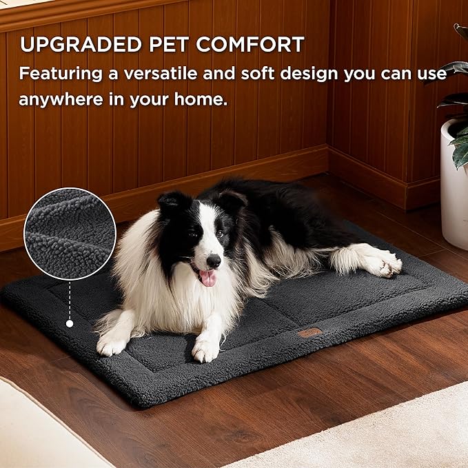 Bedsure Washable Dog Crate Bed for Large Dogs, Reversible Foam Floor Dog Mat, Lightweight Travel Flat Pet Beds for Indoor & Outdoor Dogs (41" x 28", Dark Grey)