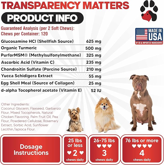 Glucosamine for Dogs Hip and Joint Supplement - Safe Joint Support for Dogs - Dog Joint Supplement with Glucosamine Chondroitin MSM Turmeric - 120 Joint Care Chews for Dogs ActivTreats