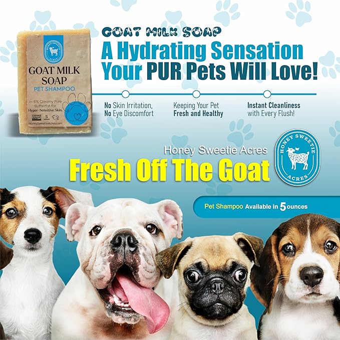 Honey Sweetie Acres 1 Pack All-Natural Pet Shampoo Bar with Fresh Goat Milk - Moisturizing Relief for Dry, Itchy Skin - Leaves A Fresh, Clean Scent - Eliminate Dirty Pet Odor, 5 oz Bar (1 Count)