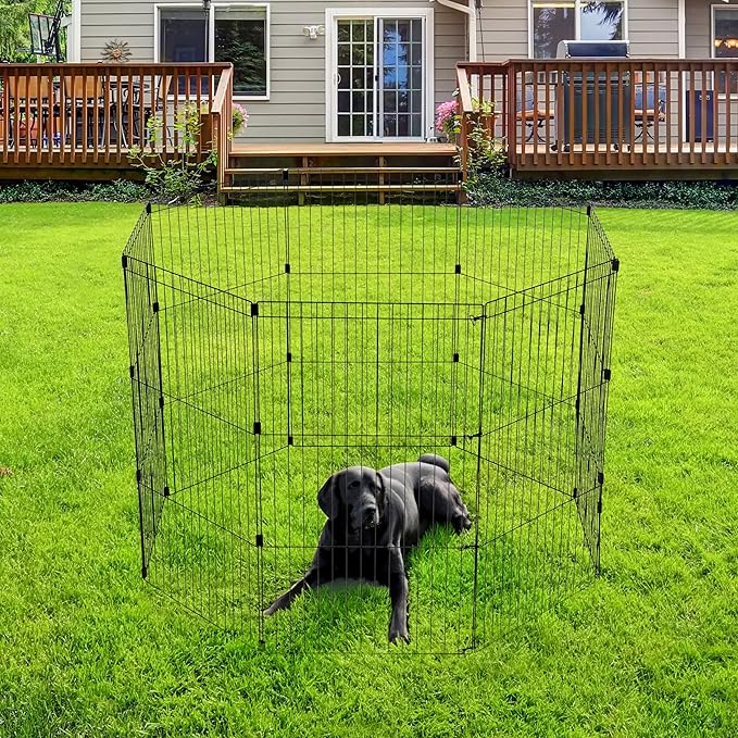 IRIS USA Metal Dog Playpen, 8-Panel 42" Pet Playpen, Puppy Playpen, Indoor/Outdoor Dog Fence, 58 x 58 x 42, Foldable, Customizable, Black