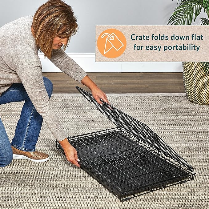 MidWest Homes for Pets Dog Crate | Midwest Life Stages 36' Folding Metal Dog Crate | Divider Panel, Floor Protecting Feet, Leak-Proof Dog Pan | 36L x 23W x 25H Inches, Intermediate Dog Breed, Black