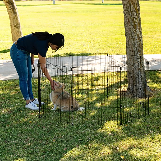 IRIS USA Metal Dog Playpen, 8-Panel 30" Pet Playpen, Puppy Playpen, Indoor/Outdoor Dog Fence, 58 x 58 x 30, Foldable, Customizable, Black