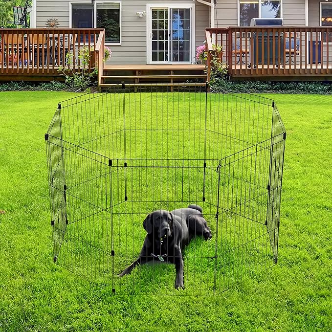 IRIS USA Metal Dog Playpen, 8-Panel 36" Pet Playpen, Puppy Playpen, Indoor/Outdoor Dog Fence, 58 x 58 x 36, Foldable, Customizable, Black
