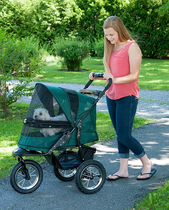 Pet Gear No-Zip Jogger Pet Stroller for Cats/Dogs, Zipperless Entry, Airless Tires, Easy One-Hand Fold, Cup Holder + Storage Basket New Forest Green