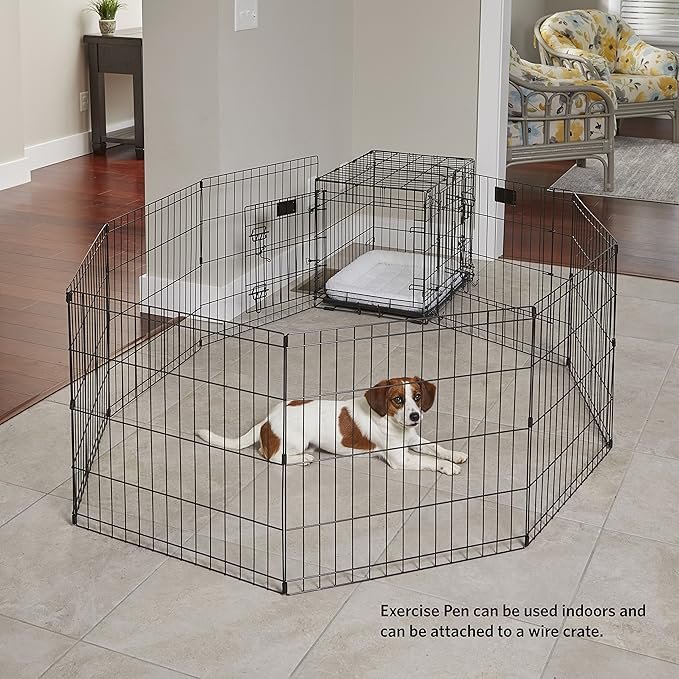 MidWest Homes for Pets Dog Exercise Pen & Playpen, 24" W x 36" H, No Door, Black