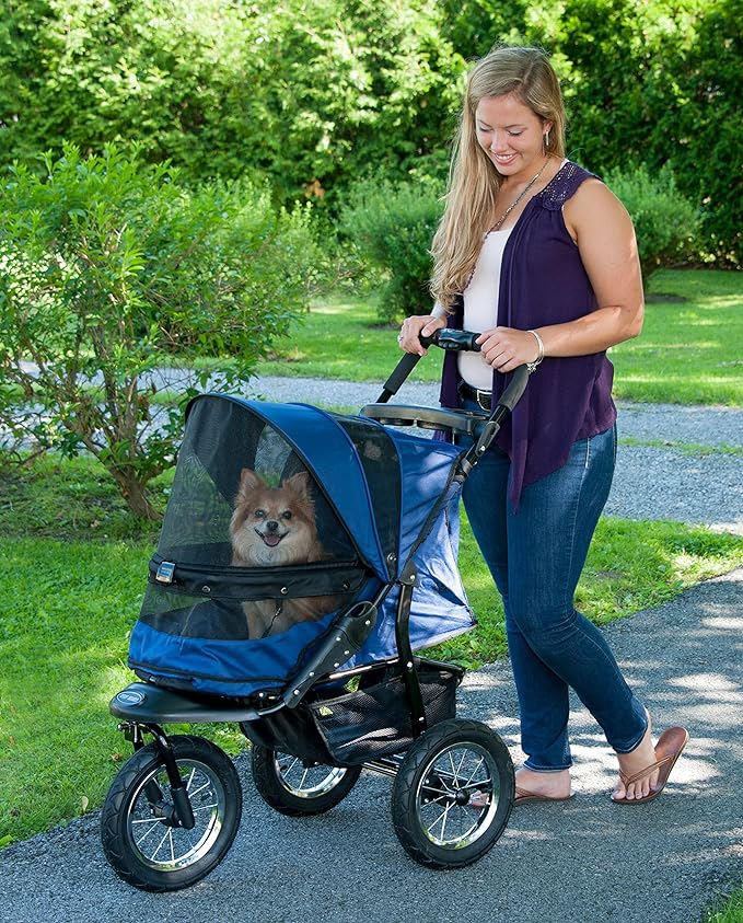 Pet Gear No-Zip AT3 Pet Stroller for Cats/Dogs, Zipperless Entry, Easy One-Hand Fold, Jogging Tires, Removable Liner, Cup Holder + Storage Basket, 2 Models, 4 Colors Midnight River 2023