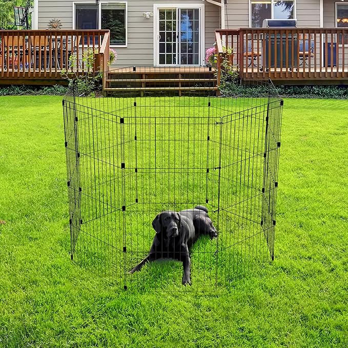 IRIS USA Metal Dog Playpen, 8-Panel 48" Pet Playpen, Puppy Playpen, Indoor/Outdoor Dog Fence, 58 x 58 x 48, Foldable, Customizable, Black