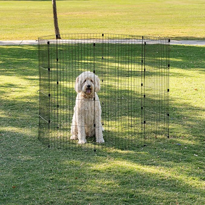 IRIS USA Metal Dog Playpen, 8-Panel 48" Pet Playpen, Puppy Playpen, Indoor/Outdoor Dog Fence, 58 x 58 x 48, Foldable, Customizable, Black