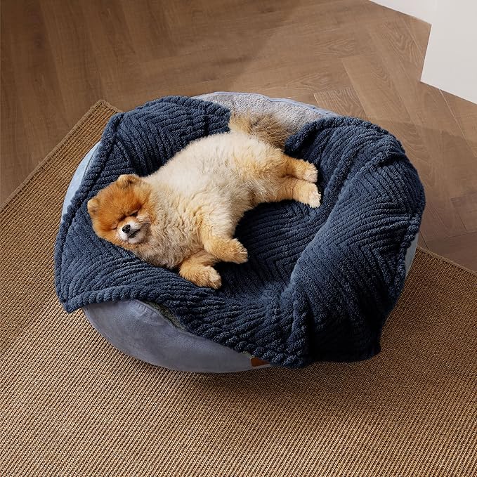 Bedsure Dog Blanket for Small Dogs Washable - Soft Fluffy Puppy Blanket with Premium 300GSM Coral Fleece, Cozy Calming Cat Blankets for Indoor Cats, Fuzzy Pet Blanket for Kitten Doggy, Navy, 25x35IN