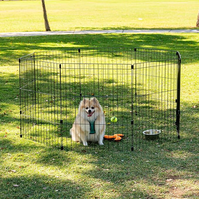 IRIS USA Metal Dog Playpen, 8-Panel 30" Pet Playpen, Puppy Playpen, Indoor/Outdoor Dog Fence, 58 x 58 x 30, Foldable, Customizable, Black