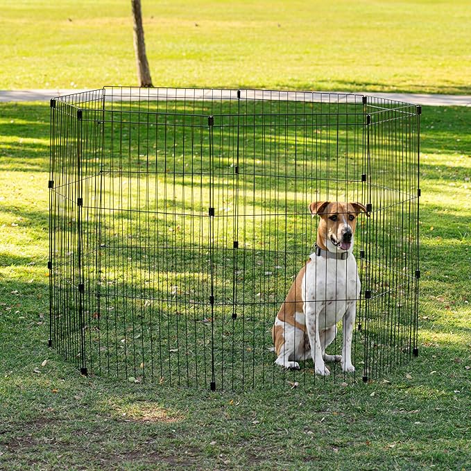 IRIS USA Metal Dog Playpen, 8-Panel 42" Pet Playpen, Puppy Playpen, Indoor/Outdoor Dog Fence, 58 x 58 x 42, Foldable, Customizable, Black