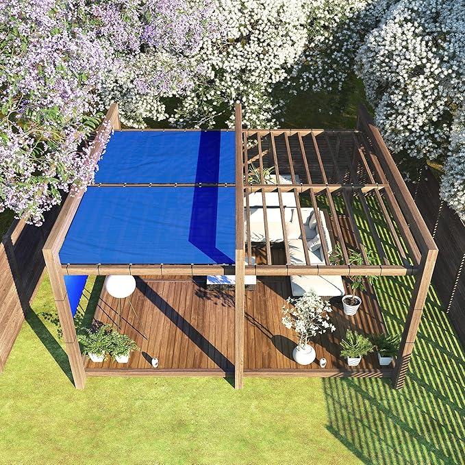 ColourTree 8' x 16' Blue Custom Size Shade Cloth with Grommets - 90% Sunblock, Durable Mesh Fabric Tarp for Dog Kennel Cover, Fence Privacy Screen, Greenhouse, Chicken Coop & Pet Playpen