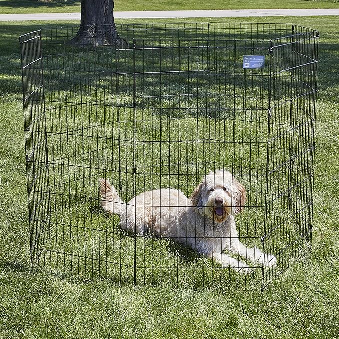 MidWest Homes for Pets Dog Exercise Pen & Playpen, 24" W x 48" H, No Door, Black
