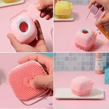 Pet Bath Brush Pet Scrubber for Bath Dog Shampoo Brush Dog Bathing Brush Pet Bubble Brush with Silicone Handle for Short Long Haired Dogs and Cats Cepillo de baño para perros (Pink)