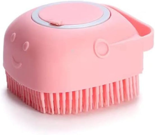 Silicone Pet Shampoo Bath Brush Puppy Cat Self Cleaning Massage Groom Brush 2 in1 (Pink)
