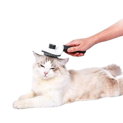 Self-Cleaning Slicker Brush for Dogs and Cats, Hair Cleaner Brush, Shedding and Dematting Grooming Comb, Pet Grooming Brush-Pink, standtard