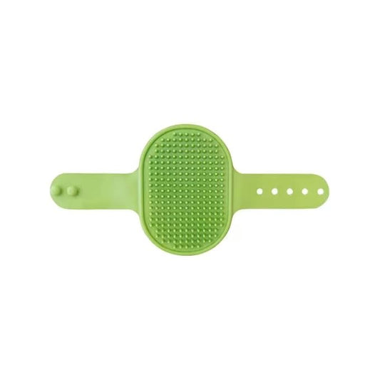 Silicone Pet Brush Pet Massage Bath - Flexible Rubber Dog Shower Brush with Adjustable Strap - Soothing Massage Bristles Produce more Lather, Reduce Bath Time, Remove More Dirt & Loose (Green)
