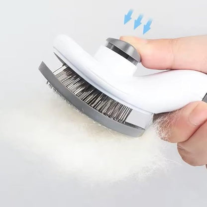 Pet Grooming Brush, Gray - Self Cleaning Dematting Comb for Cats and Dogs, Bristles with Massage Particles, Ergonomic Handle Design, Easy to Use, for Long or Short Hair Breeds, Stainless Steel