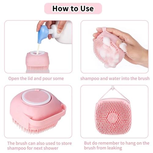 Pet Bath Brush Pet Scrubber for Bath Dog Shampoo Brush Dog Bathing Brush Pet Bubble Brush with Silicone Handle for Short Long Haired Dogs and Cats Cepillo de baño para perros (Pink)