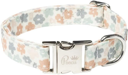 Durable Cotton Blend Dog Collar, Cute & Stylish, Adjustable with Metal Locking Clasp, Made in USA (Ditzy Floral, X-Small)