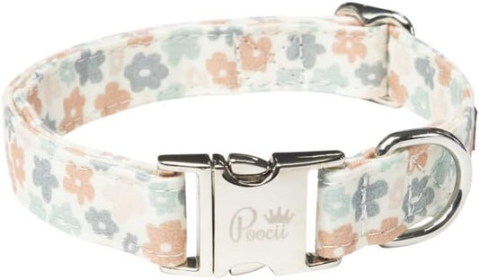 Durable Cotton Blend Dog Collar, Cute & Stylish, Adjustable with Metal Locking Clasp, Made in USA (Ditzy Floral, X-Small)