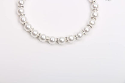 Dog Cat Pearls Necklace Collar with Bling Accessories and Ribbon Bow Pet Puppy Jewelry for Female Dogs Cats Small Medium (L, White)