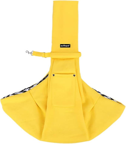 Leconpet Dog Sling Carrier Shoulder Bag for Pets with Mobile Phone Pocket Safety Buckle Security Lock, Suitable for Puppy, Small Dogs, and Cats for Outdoor Travel (Yellow)