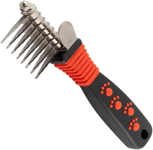 RYAN'S PET SUPPLIES Paw Brothers 8-Blade Dematting Brush, Comb Tool for Dog Grooming, Stainless Steel Blades, Comfort Grip, Gentle on Skin, Doodles, Poodles, Rake for Matted Fur Removal