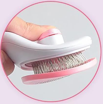 Pet Hair Removal Grooming Cleaning Pet Comb Pet Dog Pet Cat Hair Brush Dog Hair Cleaner Comb Needle Tool Release Button Self Cleaning Easy Use (GREY) (Pink and White)