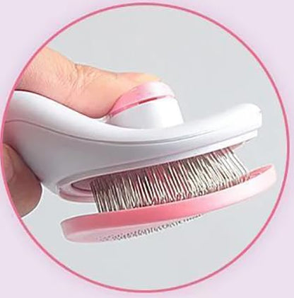 Pet Hair Removal Grooming Cleaning Pet Comb Pet Dog Pet Cat Hair Brush Dog Hair Cleaner Comb Needle Tool Release Button Self Cleaning Easy Use (GREY) (Pink and White)
