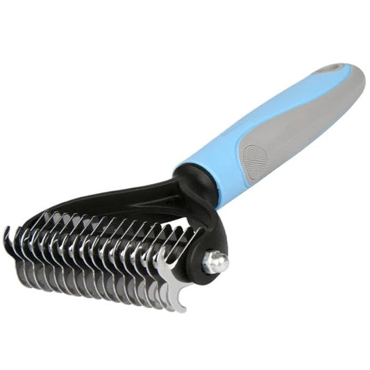 Pet Grooming Rake - Double-Sided Deshedding Dematting Tool, Undercoat Rake for Dogs & Cats, Extra-Wide Dog Grooming Brush & Deshedder Comb for Long Hair, Reduces Shedding 95%