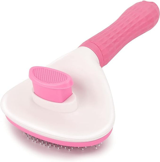 Massaging and Deshedding Slicker Brush for Pet Grooming - All Hair Types (Pink)