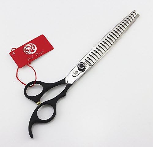 Purple Dragon 8.0 inch Professional Pet Grooming Scissors - Dog Chunker Shears - Adult Animal Thinning Hair Shears for Pet Groomer or Family DIY (Black)