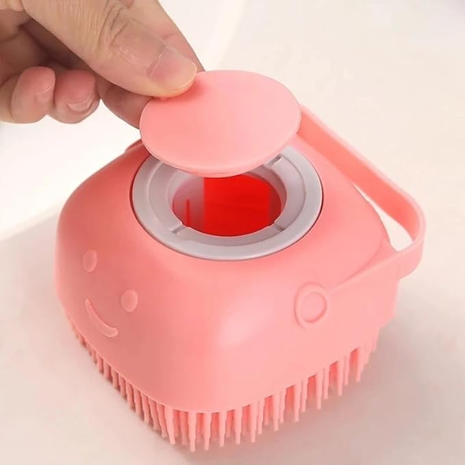 Pet Bath Brush Pet Scrubber for Bath Dog Shampoo Brush Dog Bathing Brush Pet Bubble Brush with Silicone Handle for Short Long Haired Dogs and Cats Cepillo de baño para perros (Pink)