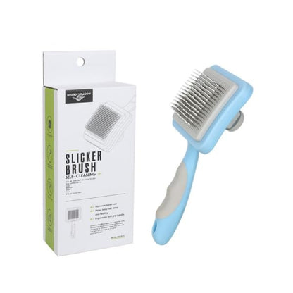 Dog Brush Cat Brush,Pet Grooming Brush,Self Cleaning Cat Dog Slicker Brushes with Smooth Handle, Removes Loose hair & Tangles,Skin Friendly & Promote Circulation-Blue