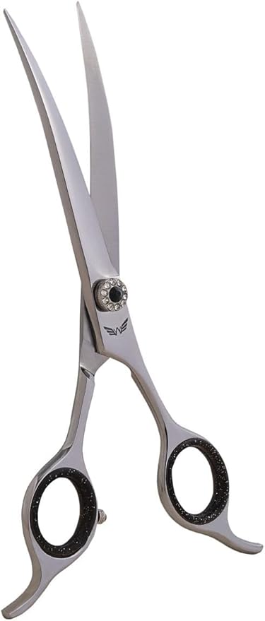 Professional Pet Grooming Scissors for Dogs and Cats Hair Cutting Shears 440C Japanese Steel Right Hand Comfortable Grip (Curve, 7.5 Inches)