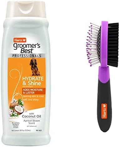 Hartz Grooming Supplies Bundle with Groomer's Best Professionals Hydrate & Shine Dog Shampoo and Small Combo Brush for Dogs, Good for All Dogs & Coat Types