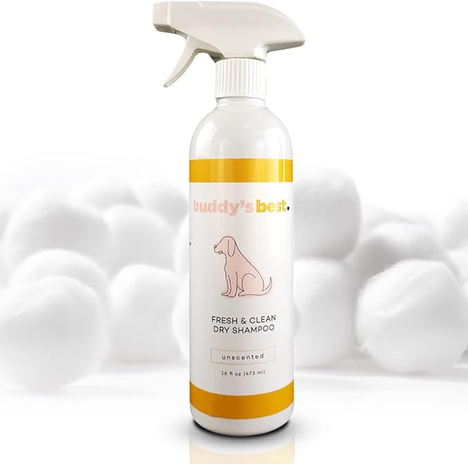Buddy's Best Fresh & Clean Dry Shampoo for Dogs, 16 fl oz Bottle Waterless Dog Shampoo for Dog and Puppy Grooming (Unscented)