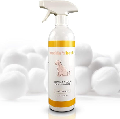 Buddy's Best Fresh & Clean Dry Shampoo for Dogs, 16 fl oz Bottle Waterless Dog Shampoo for Dog and Puppy Grooming (Unscented)