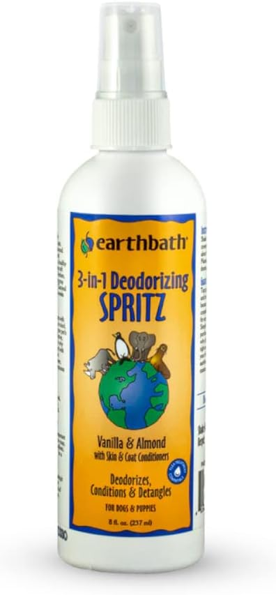 earthbath, Vanilla & Almond 3-in-1 Dog & Puppy Deodorizing Spritz - Dog Odor Eliminator for Strong Odor, Cruelty-Free Dog Cologne, Dog Wash Spray, Made in USA, Dog Bathing Supplies - 8 Oz (1 Pack)