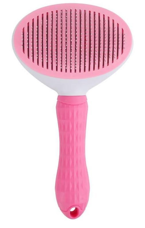 Pet Hair Removal Grooming Cleaning Pet Comb Pet Dog Pet Cat Hair Brush Dog Hair Cleaner Comb Needle Tool Release Button Self Cleaning Easy Use (GREY) (Pink and White)