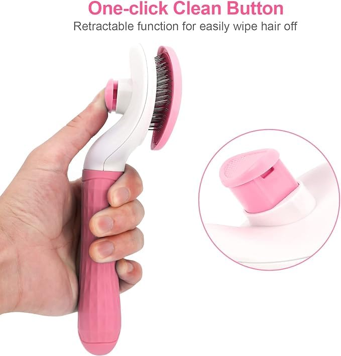 Massaging and Deshedding Slicker Brush for Pet Grooming - All Hair Types (Pink)