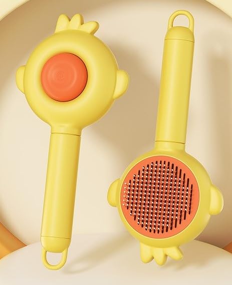 Pet Grooming Brush with One-Click Hair Removal, 144 Massage Beads,Universal for Cats and Dogs (yellow)