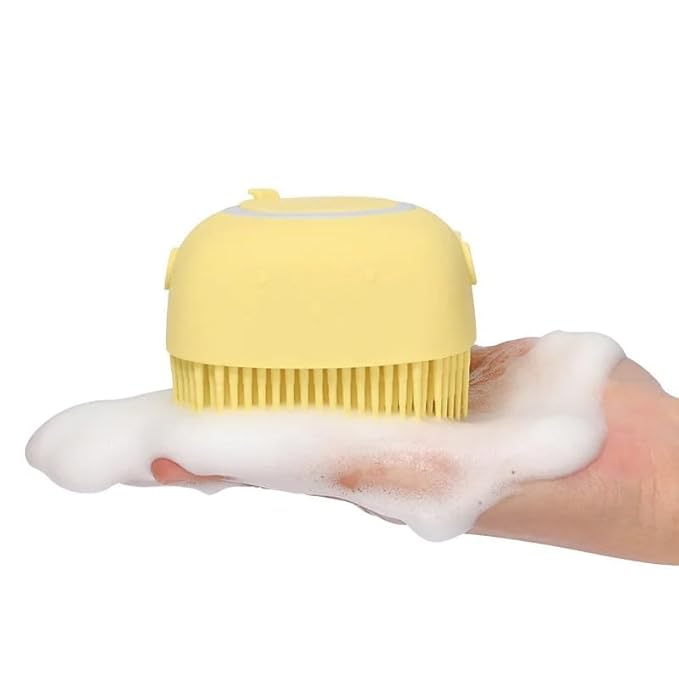 Pet Bath Brush Pet Scrubber for Bath Dog Shampoo Brush Dog Bathing Brush Pet Bubble Brush with Silicone Handle for Short Long Haired Dogs and Cats Cepillo de baño para perros (Yellow)