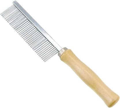 Pet Grooming Comb for Long Haired Cats & Dogs - Stainless Steel Pin Teeth Wooden Handle Fur Hair Brush - Removes & Prevents Matted Fur