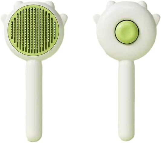 Indoor Universal Brush for Cats and Dogs, Self-Cleaning Pet Hair Brush with Release Button for Grooming Kittens and Puppies (green)