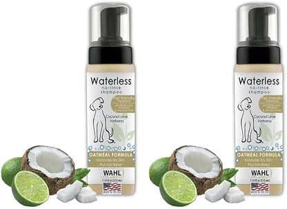 Wahl USA Pet Friendly Waterless No Rinse Shampoo for Animals – Oatmeal & Coconut Lime Verbena for Cleaning, Conditioning, Detangling & Moisturizing Dogs, Cats & Horses – 7.1 Oz - Model 820015A