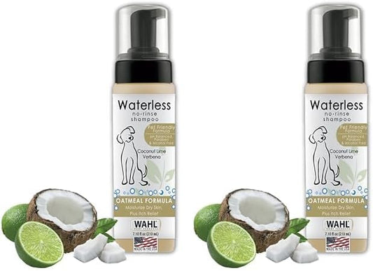 Wahl USA Pet Friendly Waterless No Rinse Shampoo for Animals – Oatmeal & Coconut Lime Verbena for Cleaning, Conditioning, Detangling & Moisturizing Dogs, Cats & Horses – 7.1 Oz - Model 820015A
