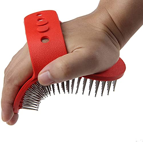 Pet Rubber Grooming Brush Bath Brush Massager with Adjustable Loop Handle Stainless Steel Pin, Random Color
